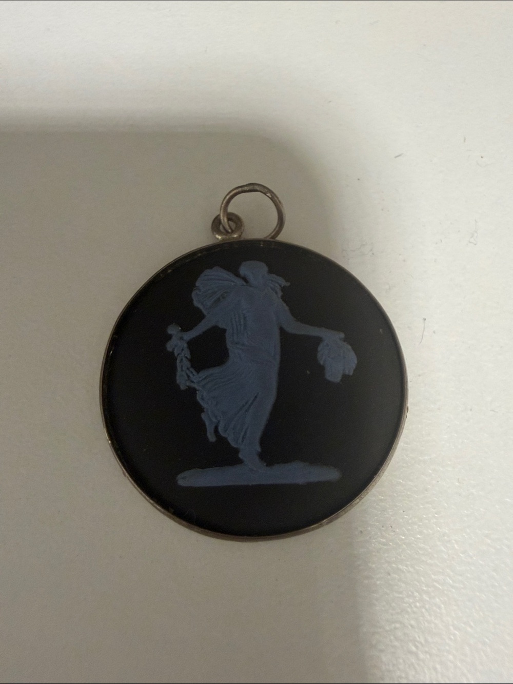 Vintage Black Wedgwood Jasperware Cameo Pendant w/Blue Classical Dancer Figure